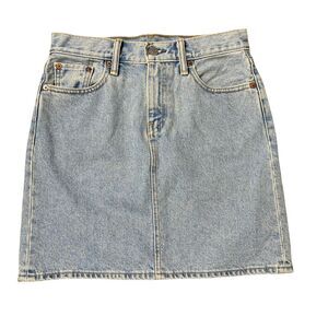 Levi’s Sz 25 Skirt Blue Jean Denim A Line Ridged Flat Front Short Mini Women’s